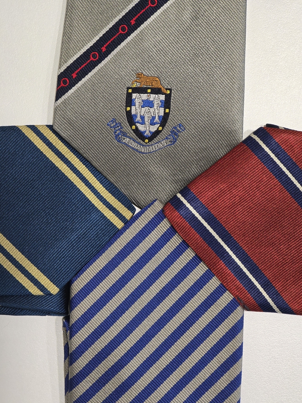Lot of 4 Ben Silver Silk Ties Repp Crested Stripes Red Blue Gray Gold White